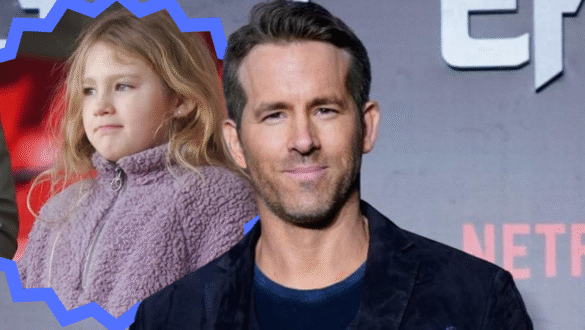 Ryan Reynolds as a playful dad with daughter in the background